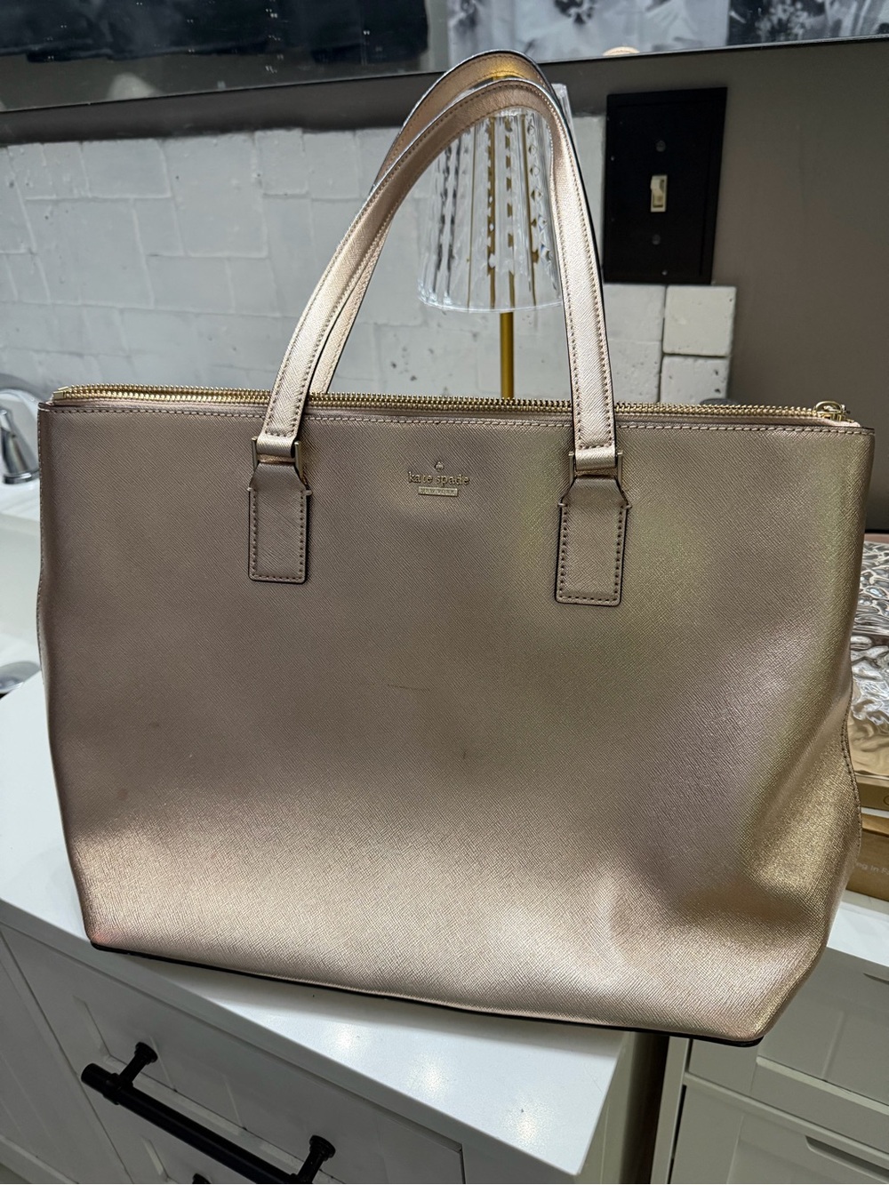 Kate Spade Cameron Street Lucie Tote in Metallic Rose Gold Finish